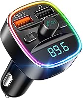 Nulaxy NX10 Bluetooth FM Transmitter Car Adapter: QC3.0 Dual USB Charger, Hands-Free Calls, 7-Color LED, TF/USB Music Player