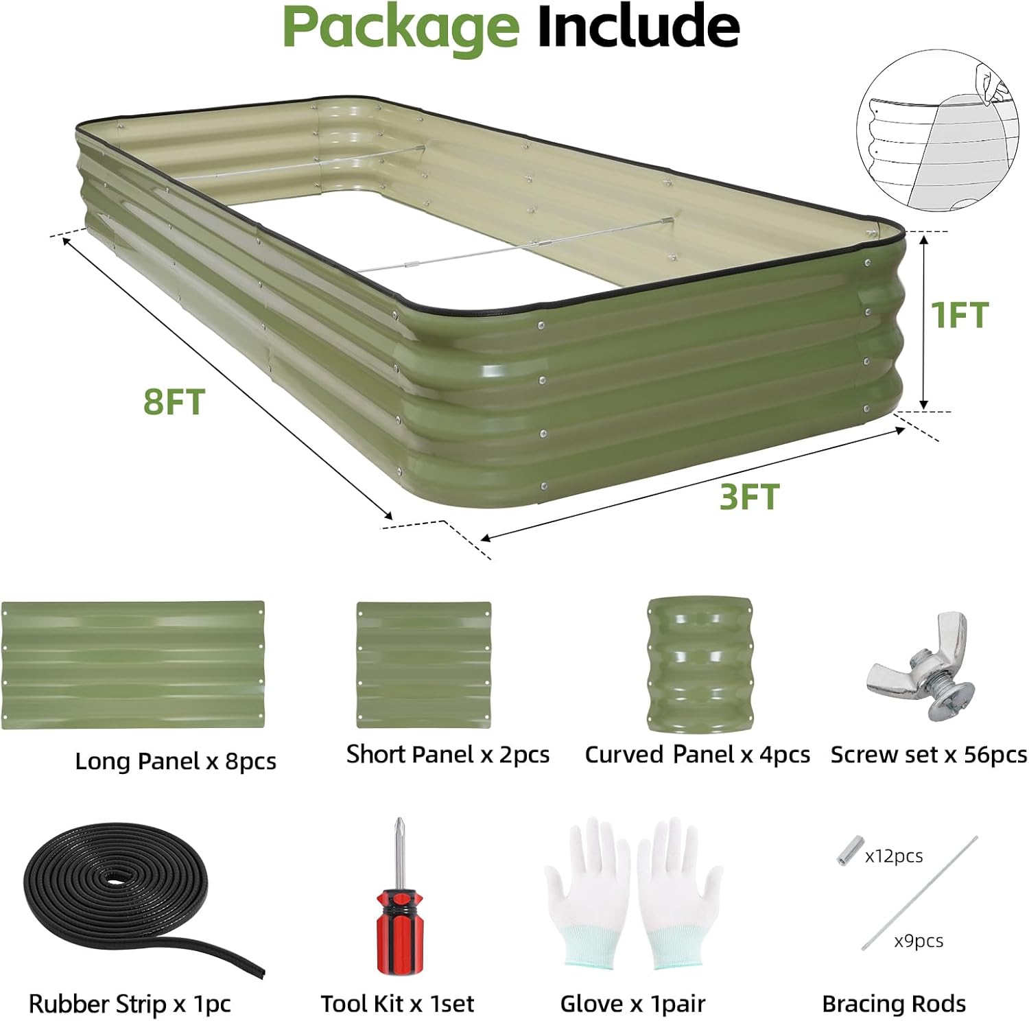 GoCampDriect 6IN1 Raised Garden Bed - 8x3x1ft Galvanized Raised Garden Boxes Outdoor Corrosion Resistant | Variable Shape 9x2x1ft Metal Raised Garden Beds for Planting Vegetable, Fruits,Flower