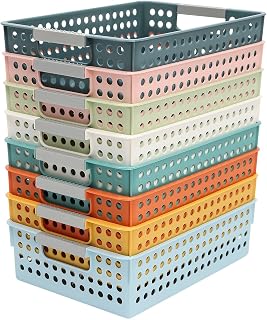 24 Pack Classroom Baskets Colorful Organizer Basket Classroom Storage Bin Book Papers Crayon Pencil Basket for Student Teacher Library School Office Home