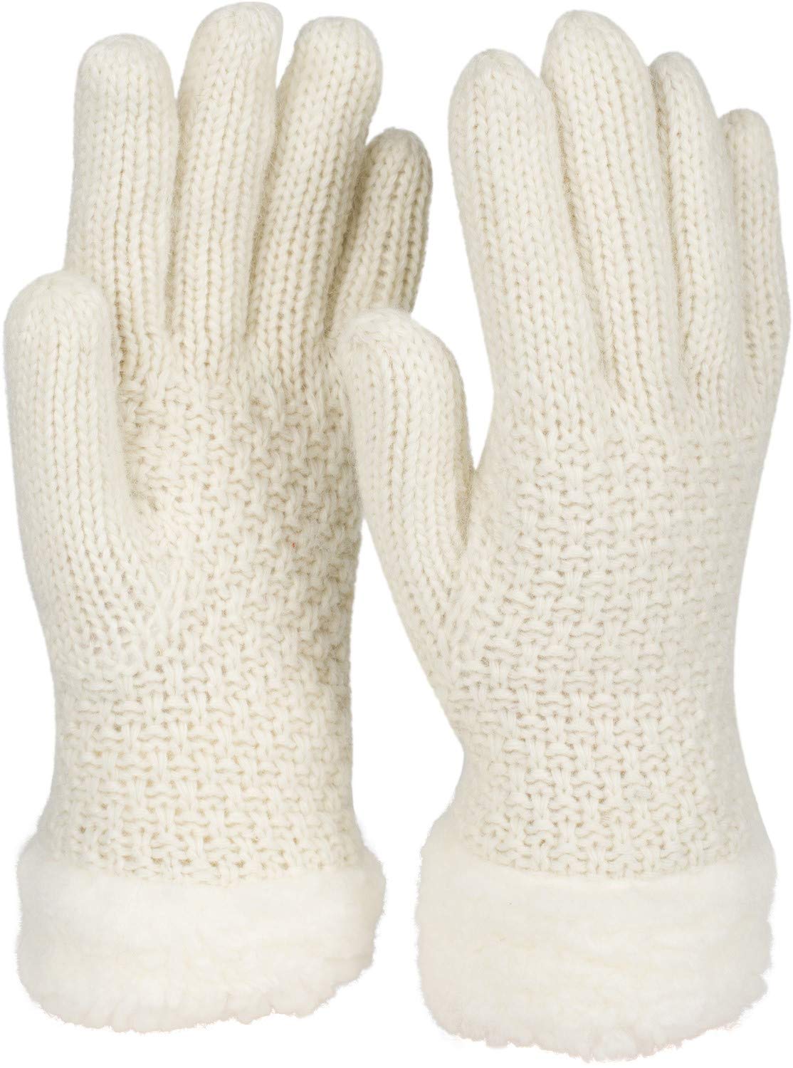 Stylebreaker Women's Cream-White Warm Winter Gloves With Pearl Pattern And Fleece, Thermo Knitted Gloves, Finger Gloves 09010032, Colour: