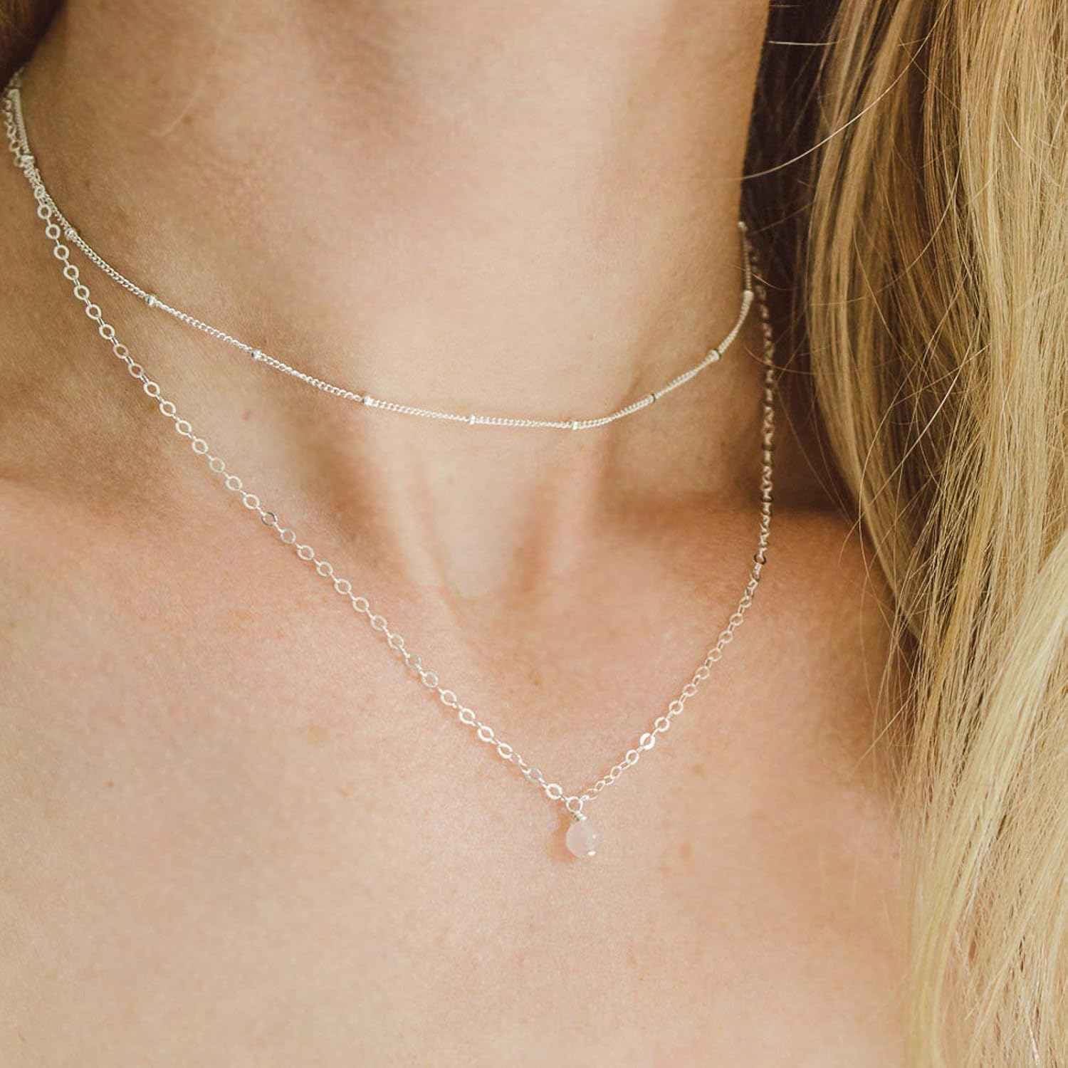 Luna Tide Rose Quartz Layered Choker in Sterling Silver
