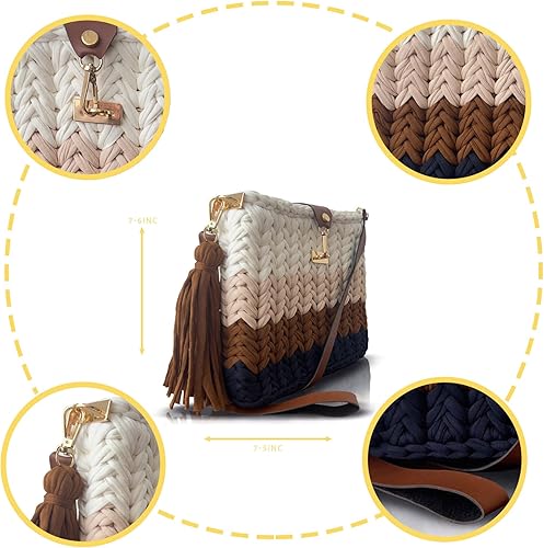 Miniatura 6 de CHQEL Bolso de noche tipo clutch para mujer, bolso de fiesta de boda hecho a mano con crochet, pequeño bolso cruzado formal con solapa para la noche