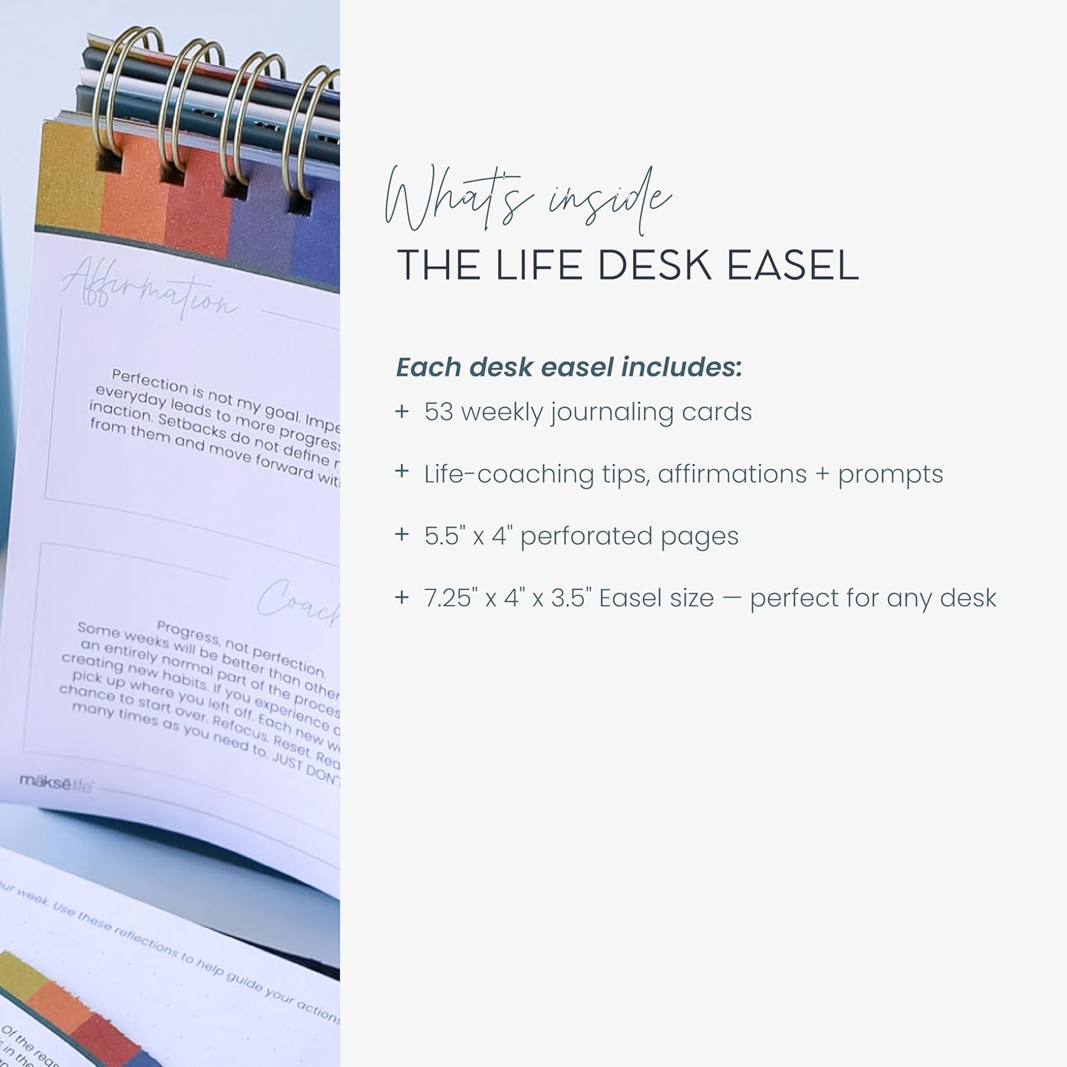 MäksēLife Purposeful Life Desk Easel - 53-Week of Self-Discovery, Daily Mindset Affirmations, Life Coaching Tips & Journal Prompts to Transform Your Year      Unknown Binding