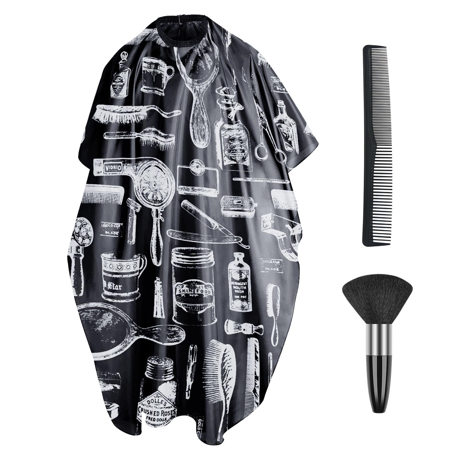 LOPHE Capas de Peluquería, Capa de Peluquería Negra, Impermeable Capa de Peluquería con Cepillo y Peineta, Capas de Barbero para Uso en Estudio y Hogar