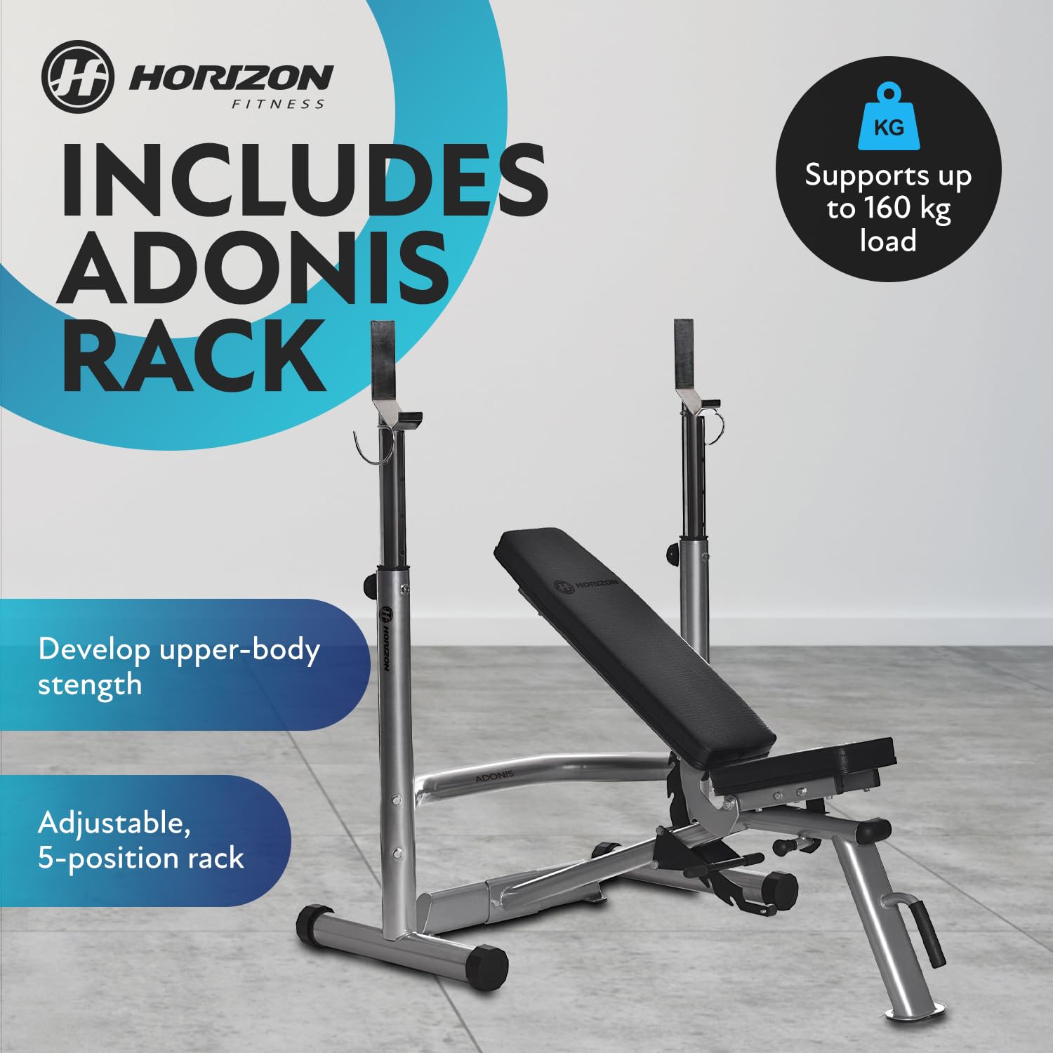 Horizon Fitness, Supporto bilanciere Adonis, Lega di acciaio, Argento (Silber)
