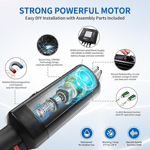 Miniatura 4 de TOPENS A8131 - Abridor de puerta abatible único, motor de puerta automático resistente para puertas batientes individuales de hasta 18 pies,