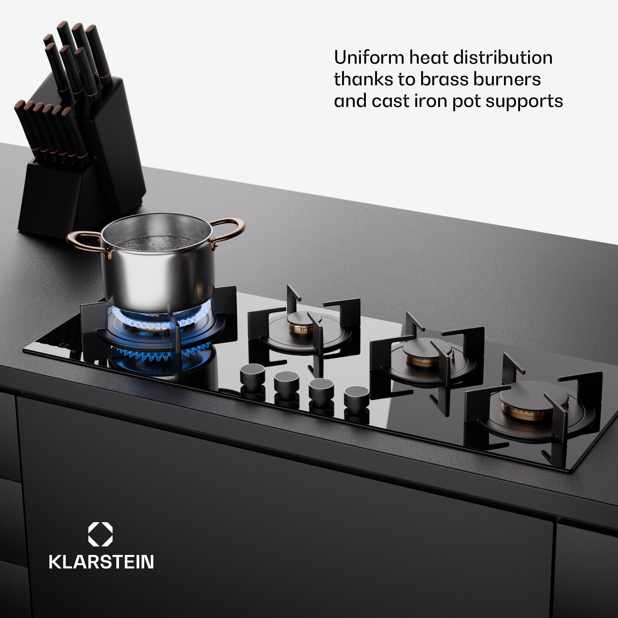 Kuchenka gazowa Klarstein z 4 palnikami, kuchenka do zabudowy do użytku w pomieszczeniach i w kamperach, kuchenka ze stali nierdzewnej o mocy 8600 W, kuchenka z 4 palnikami