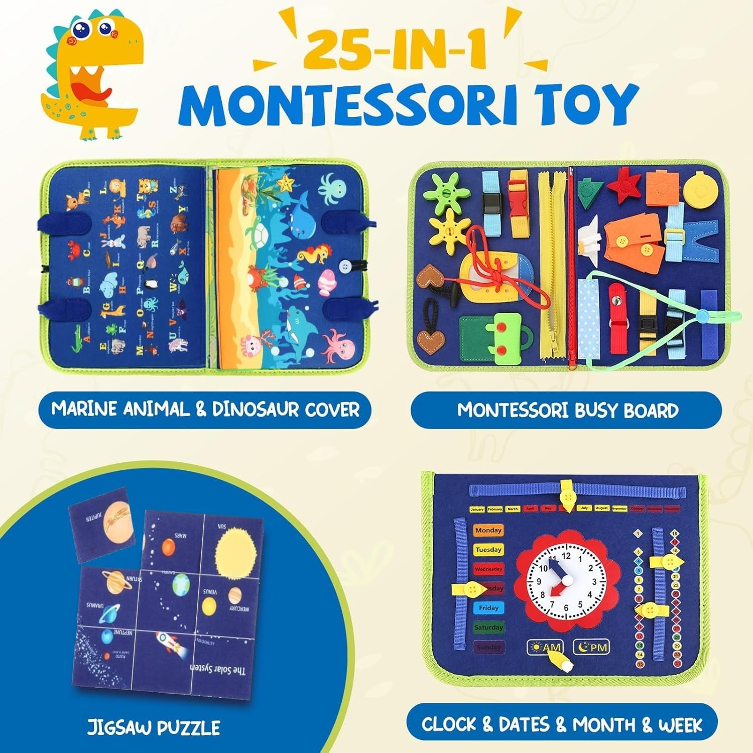 LATERN Busy Board Montessori Toy for Kids 28CM x 21CM Educational Learning Activity Sensory Board Developing Sensory Fine Motor Skills Toy for Boys Girls Gift Plane Car Travel (Blue) - Image 3