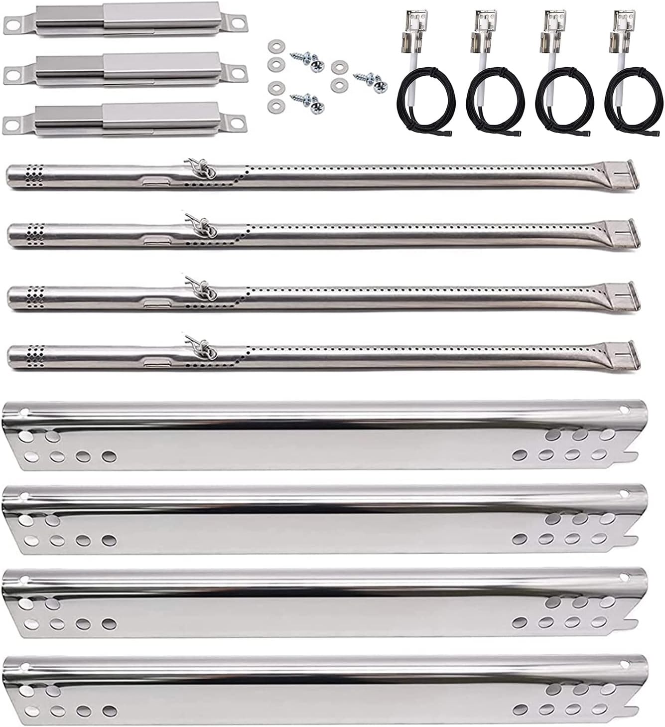463344116 Grill Parts for Charbroil Advantage 4 Burner. Heat Plate Shields, Burner, Carryover Tube and Igniters for Charbroil 463344116 Replacement Parts, Char-Broil 466344116, G4328M00W1, G3610003W1.