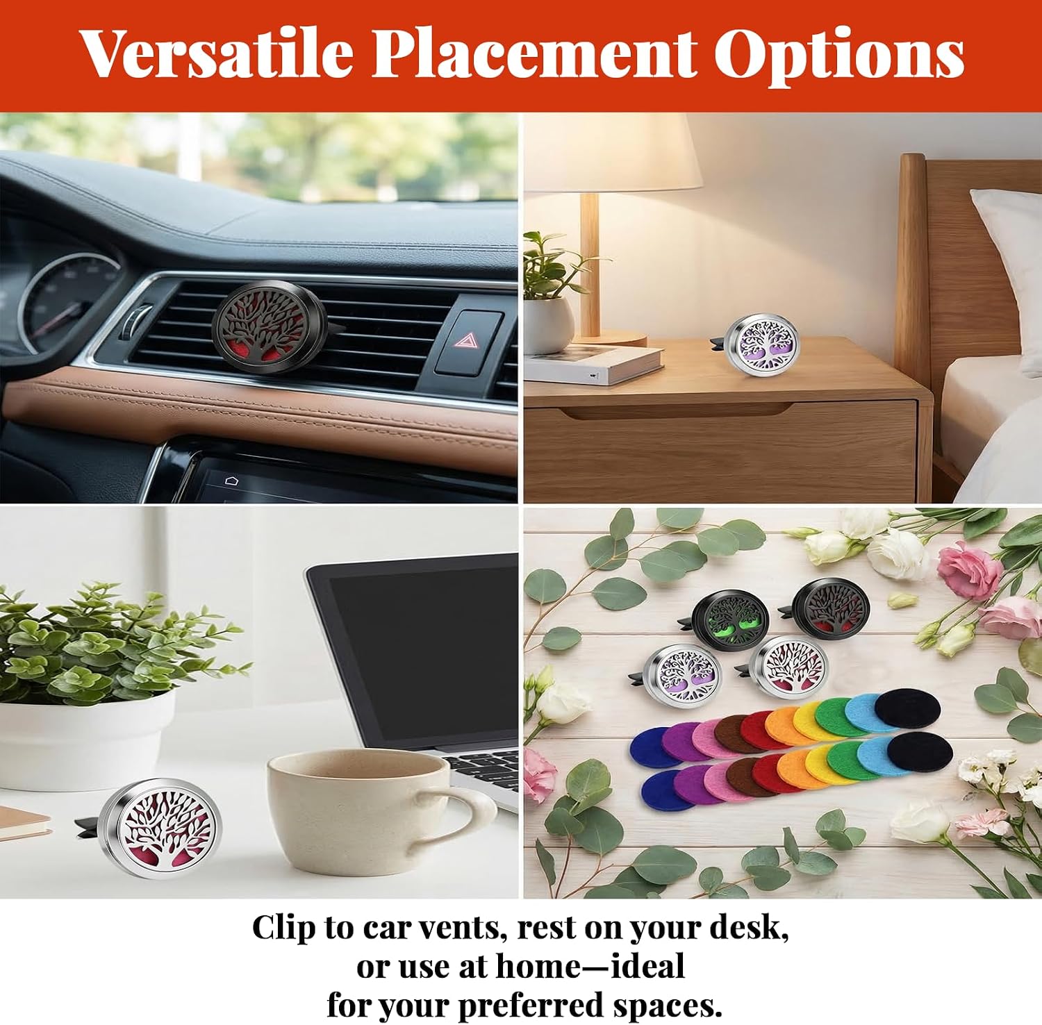 4 Pcs Essential Oil Car Diffuser 30mm Car Air Freshener Vent Clip with 20 Refill Pads, Aromatherapy Diffusers for Essential Oils for Auto Interior, Stainless Steel Air Freshener Gifts for Women Men