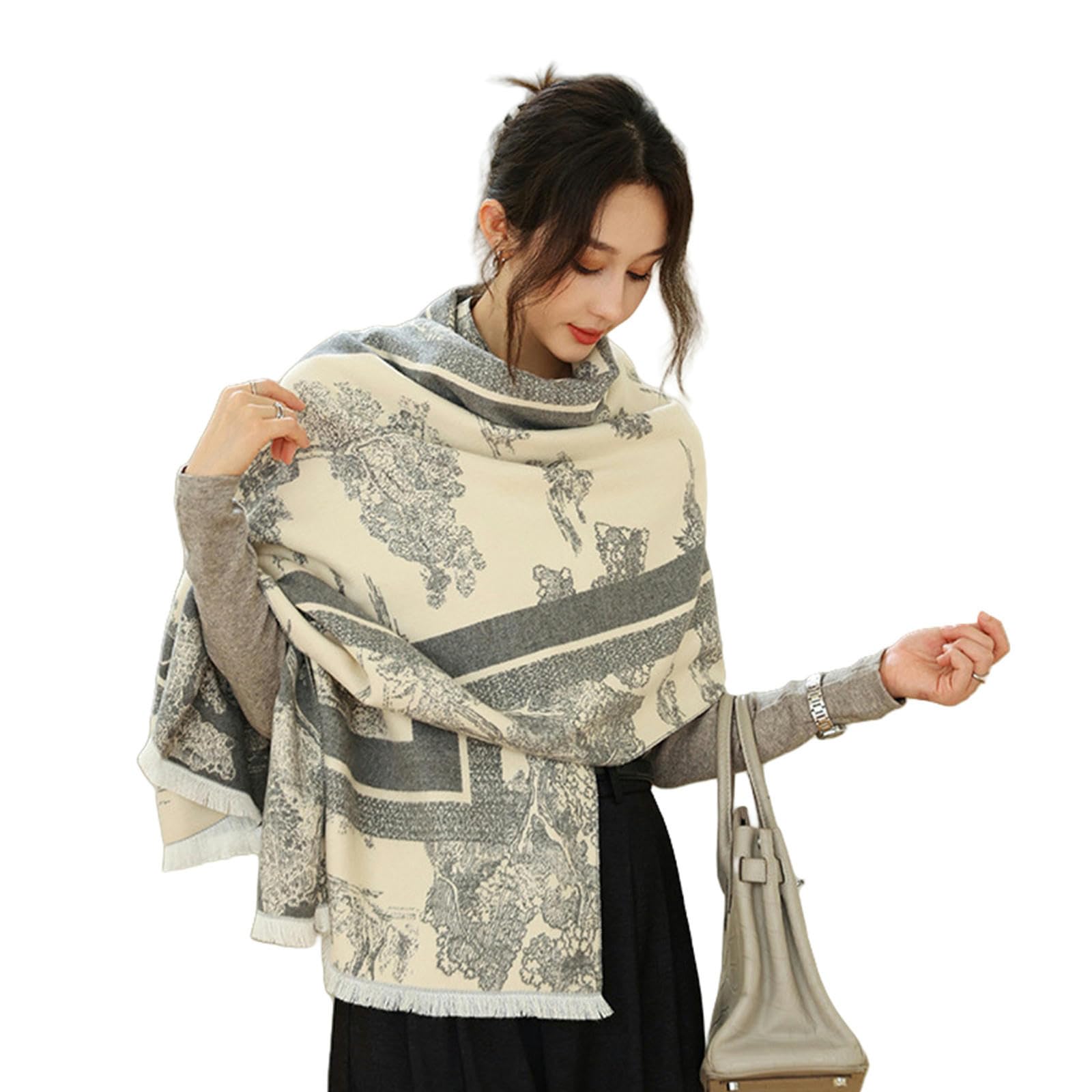 Sciarpa Donna Sciarpa da Donna in Cashmere Imitazione Ispessita E Allungata per Mantenere Il da Collo in Lana con Scialle Abbigliamento Esterno Regalo da Donna-Grigio
