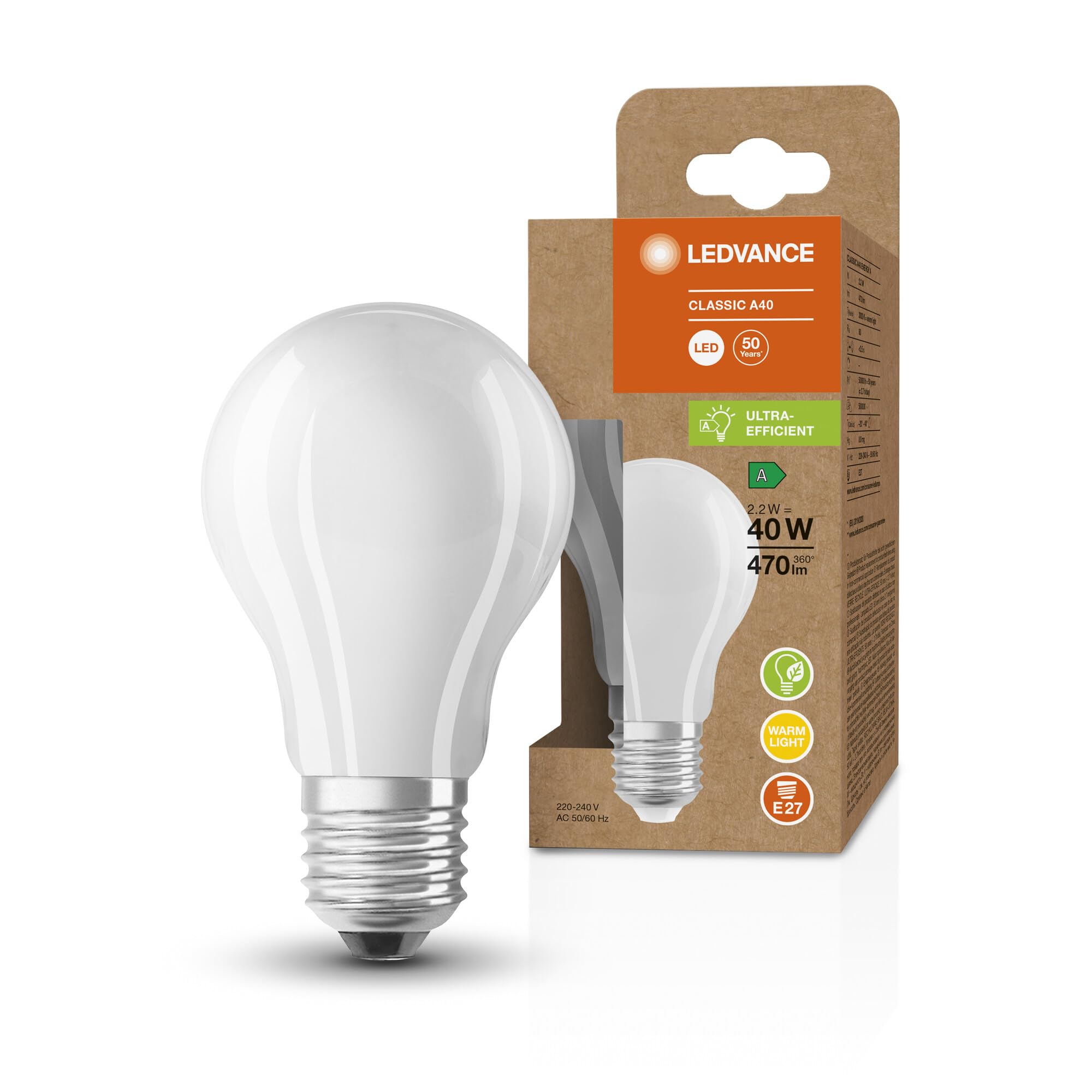 Ledvance Light Ultra Efficient Led Gls 2.2W (40W Eqv.) E27 3000K Opal