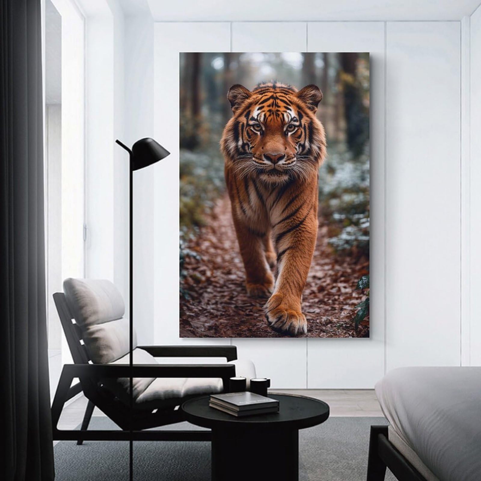Junmoney Wall Decor Canvas Print Tiger Walking Through Forest, 24x36inch(60x90cm), for Study, Office Or Focused Interiors, Wall Art That Adds Style to Work Areas