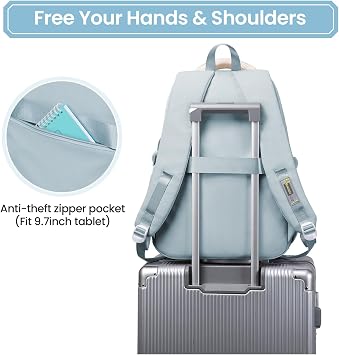 Amythe School Backpacks for Girls with Pendant, Water-Resistant, Blue | Back to School Bag for Teens, Girls BookBag for Primary Secondary School, Lightweight Casual Travel Daypack, Fit Trolley