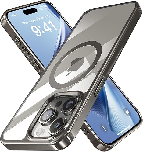 Alphex Funda MagSafe de titanio pulido para iPhone 15 Pro Max, combinación de color oficial para iPhone, protección contra caídas de grado militar