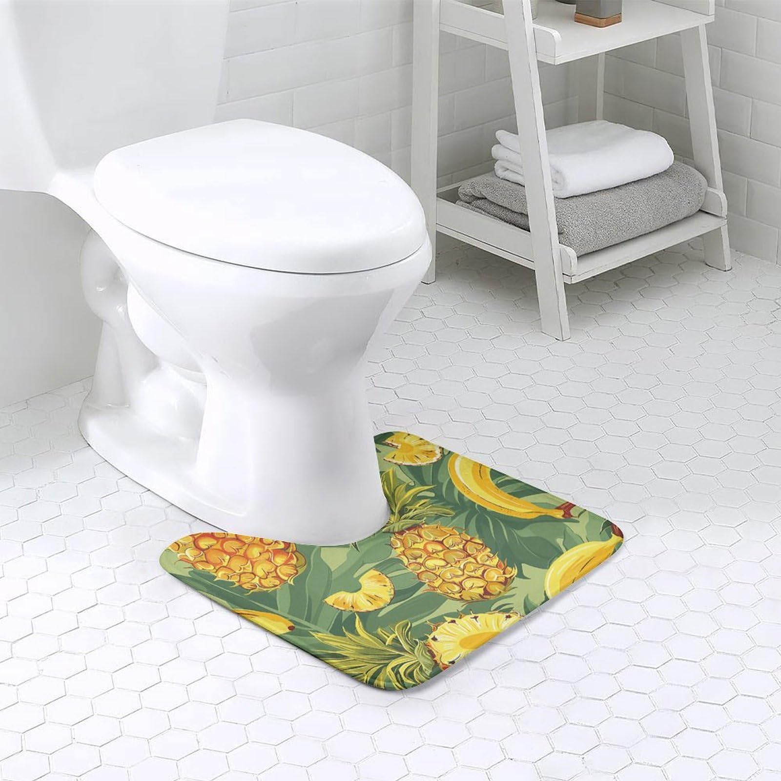 Toilet Rugs U-Shaped 20x16 Soft Absorbent Contour Bathroom Rugs for Toilet, Non-Slip Microfiber Floor Mat, Pineapple and Banana Bath Mat for Toilet Rug Carpet