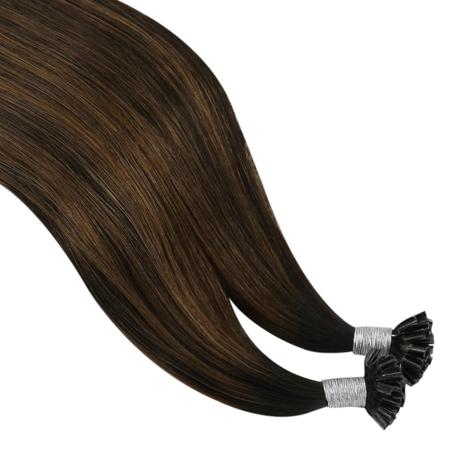YoungSee U Tip Hair Extensions Darkest Brown Balayage 18IN Utip Hair Extensions Human Hair Ombre Darkest Brown with Medium Browns Fusion Hair Extension K Tips Hair Extension Real Human Hair 50G 50s