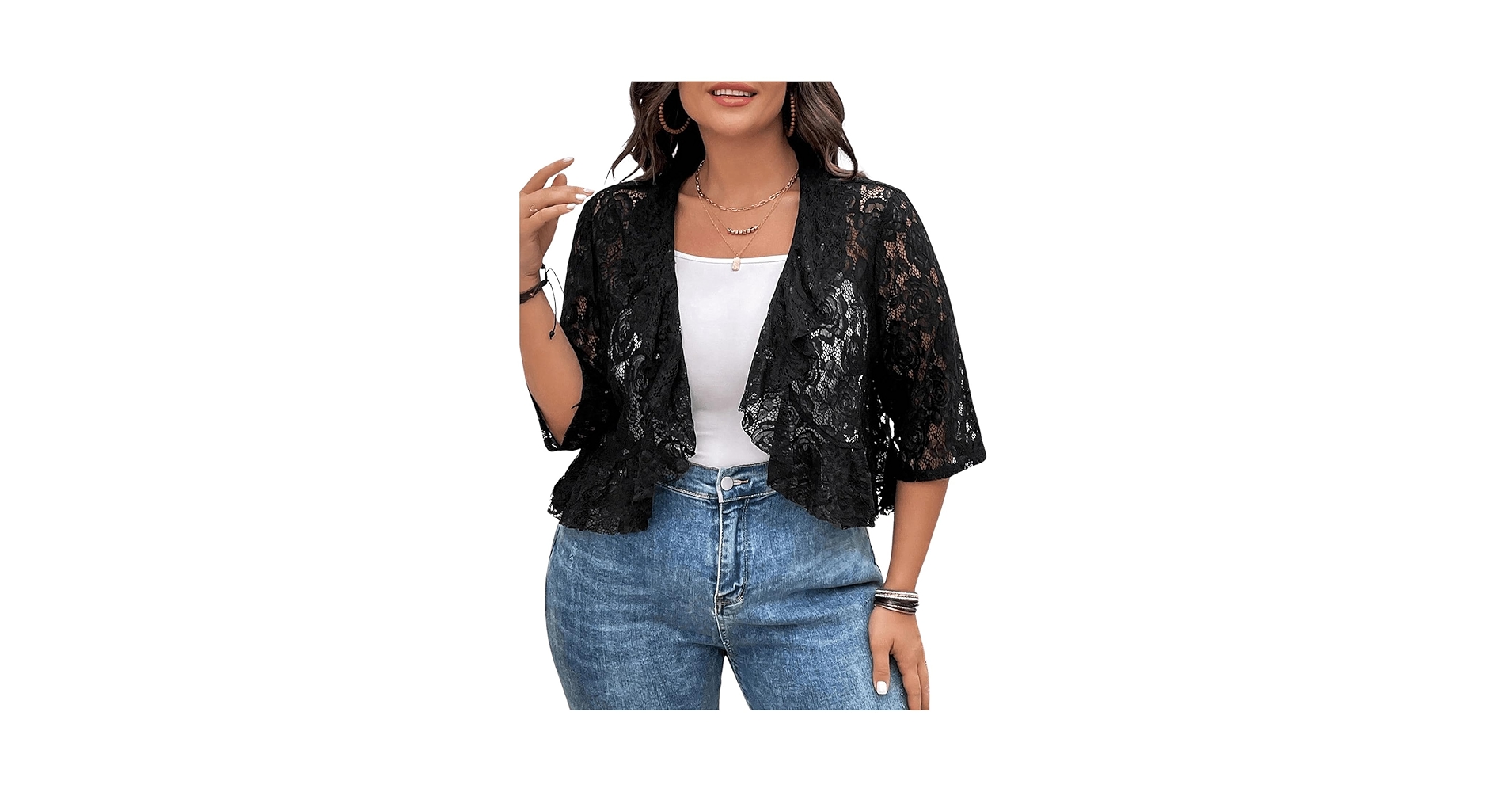 Amazon.com: WDIRARA Women's Plus Size Open Front Ruffle Hem Amazon.com: WDIRARA Women's Plus Size Open Front Ruffle Hem