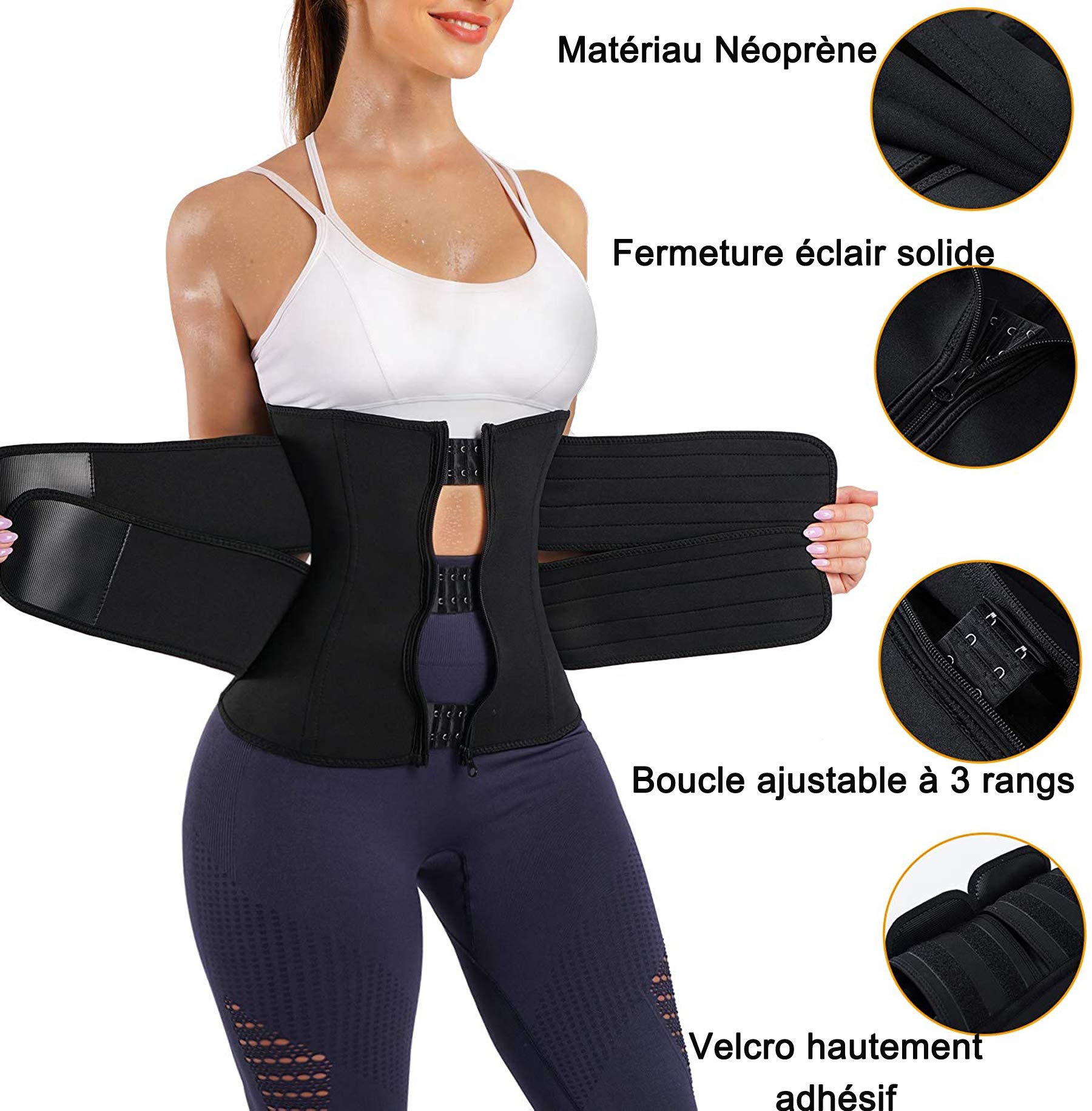 Ceinture Amincissante Femme Serre Taille Ventre Plat Ceinture de Sudation Minceur Corset Sculptant Réglable