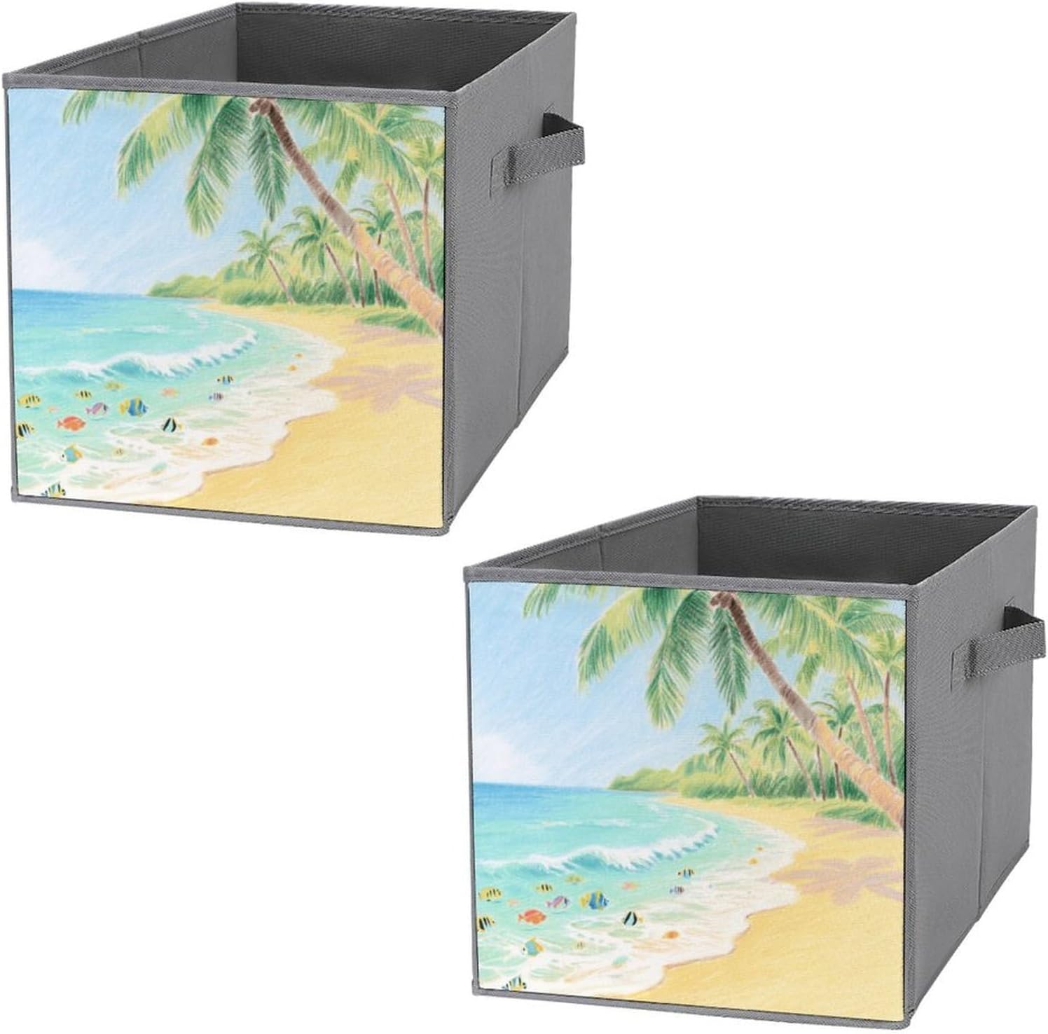 2-piece Oxford Cloth Storage Box Tropical Seashore Printed Storage Box for Clothes/shoes Multi-purpose Wardrobe And Cabinet Storage