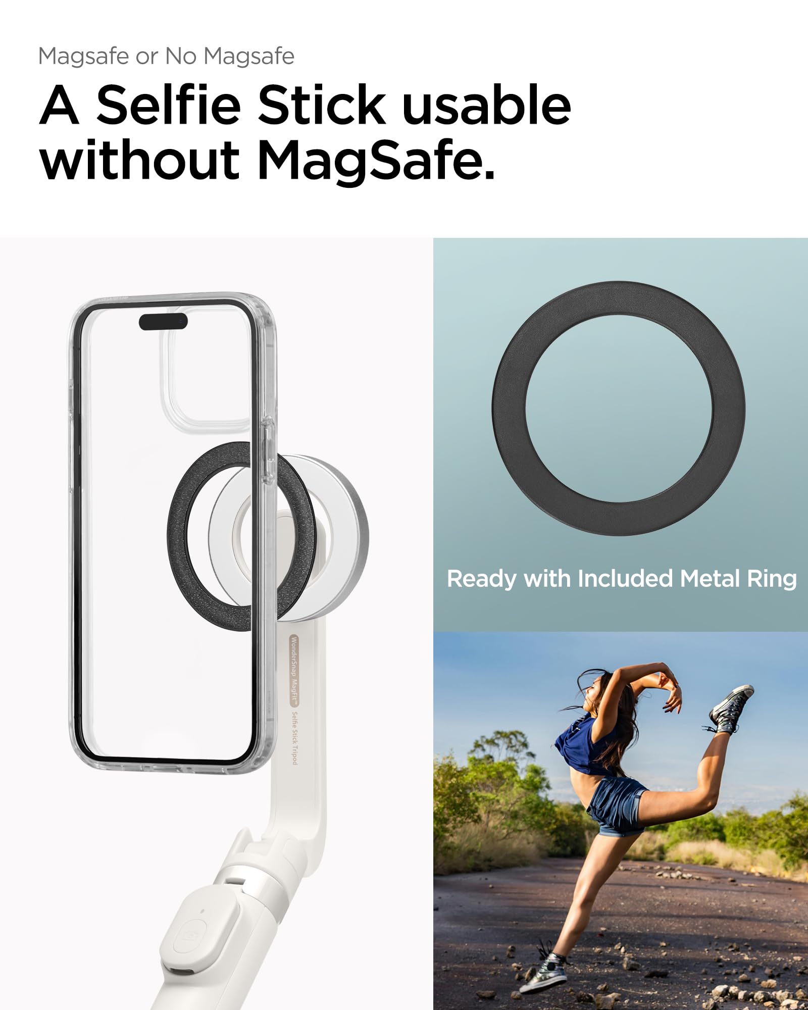 Spigen Bastone Selfie Compatibile con MagSafe Wondersnap MagFit S571W, Selfie Stick Bluetooth con Telecomando, Treppiede Magnetico Portatile per iPhone, Galaxy, Pixel, Xiaomi, GoPro etc - Dune Beige