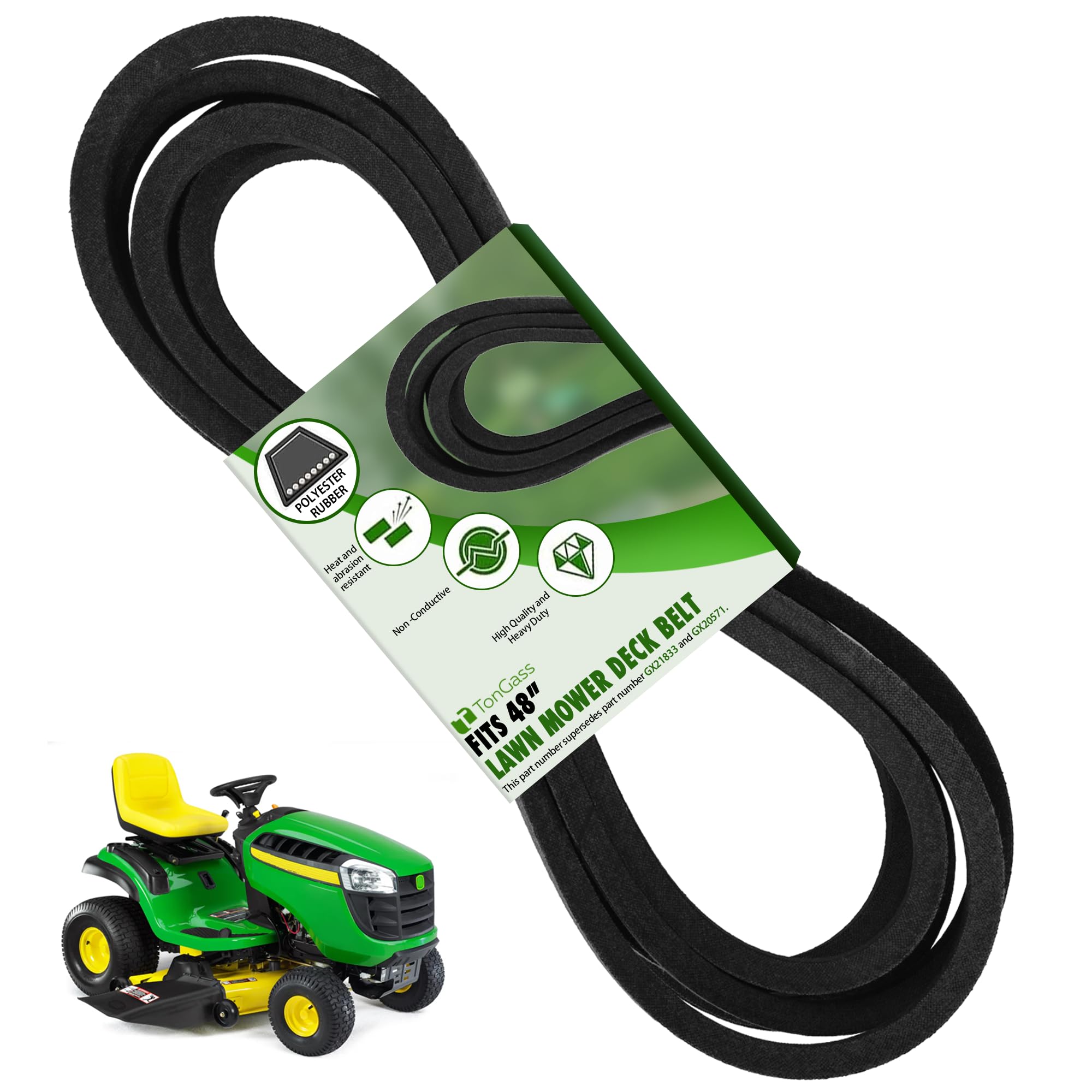 TonGass 48" Lawn Mower Deck Belt Part Number GX21833 Lawn Mower Replaces Belts GX20571 Deck Drive Belt for Heavy-Duty Use for D140 D150 D160 L120 L145