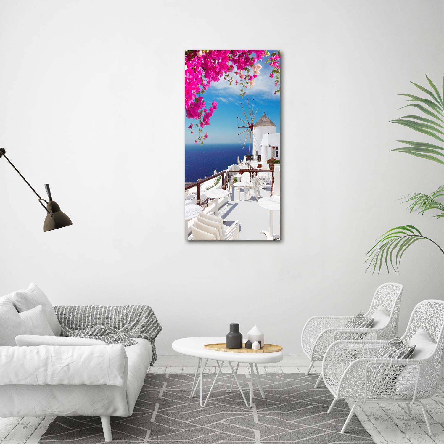 Tulup Impresión en vidrio - 60x120cm - Cuadro sobre Vidrio - Pinturas en Vidrio - Cuadro en Vidrio - Impresiones sobre Vidrio - Cuadro de Cristal - Monumentos Y Arquitectura - Rosado - Santorini, Grecia