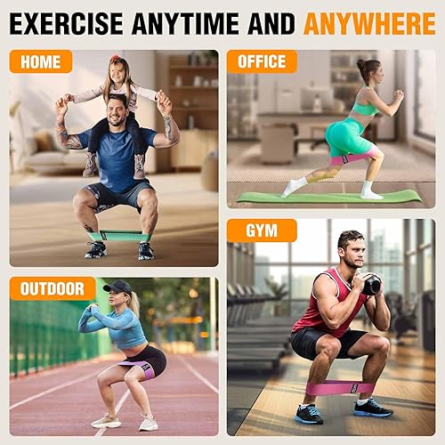 Miniatura 8 de Bandas de resistencia para piernas y glúteos juego de bandas de ejercicio de tela bandas para las caderas bandas anchas de entrenamiento Negro,