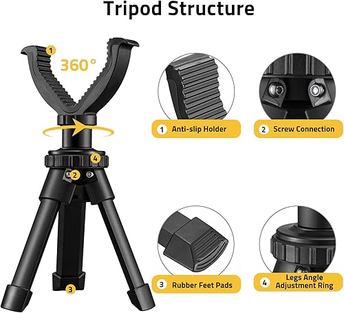 Miniatura 2 de CVLIFE Trípode de apoyo de tiro, altura ajustable, rotación de 360 grados, soporte de yugo en V, soporte portátil para rifle para disparo, caza y