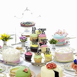 30PCS Black 35th Birthday Cupcake Toppers Glitter Thirty Five Happy 35 Straight Outta 1991 Cupcake Picks for Cheers to 35 Years 35th Birthday Anniversary Party Cake Decorations Supplies