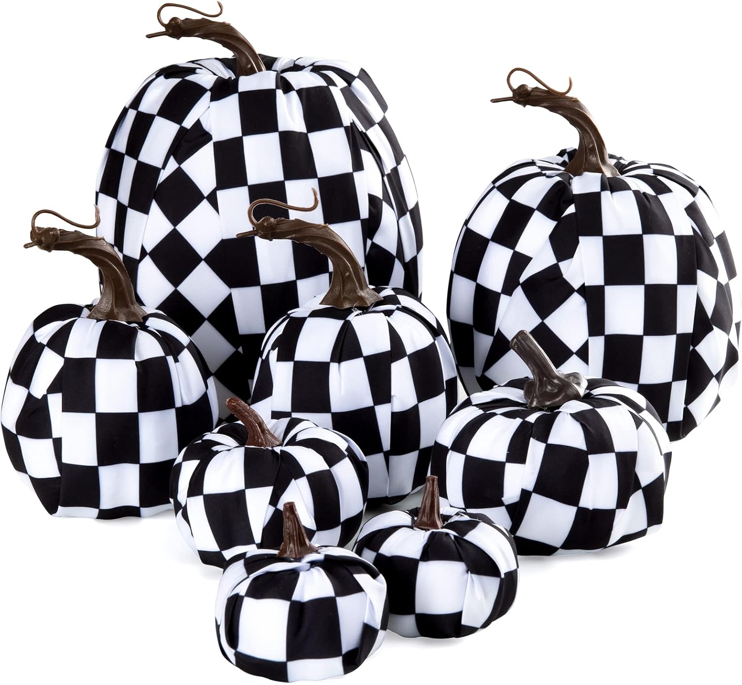 Joyhalo Black and White Pumpkins, 8 Pack Buffalo Plaid Fall Decor Fall Artificial Pumpkin Foam Pumpkins for Fall Autumn Halloween Thanksgiving Harvest Tabletop Decoration