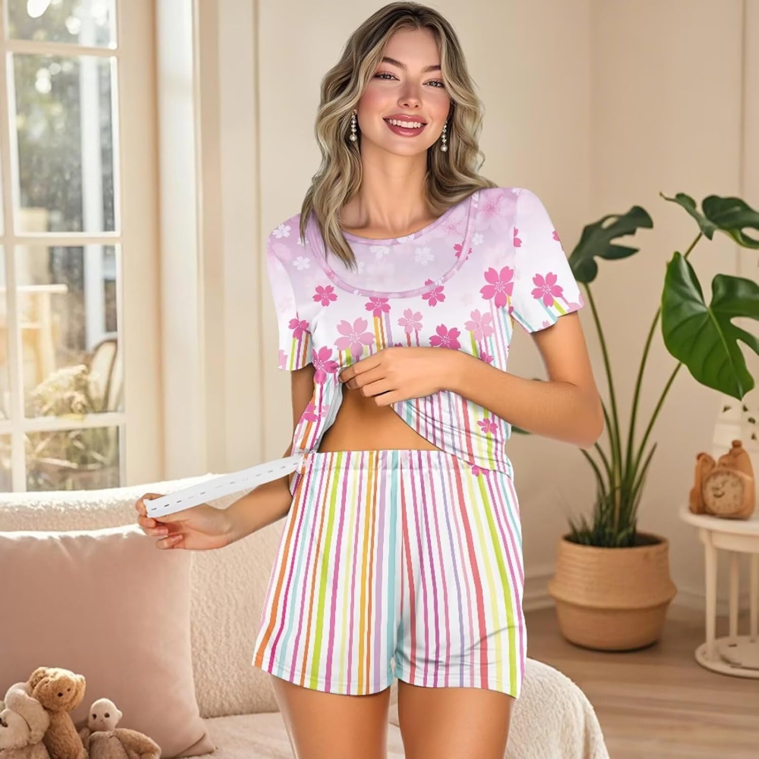 Women Maternity Nursing Pajamas Set Casual Postpartum Pjs Soft Breastfeeding Sleepwear for Home