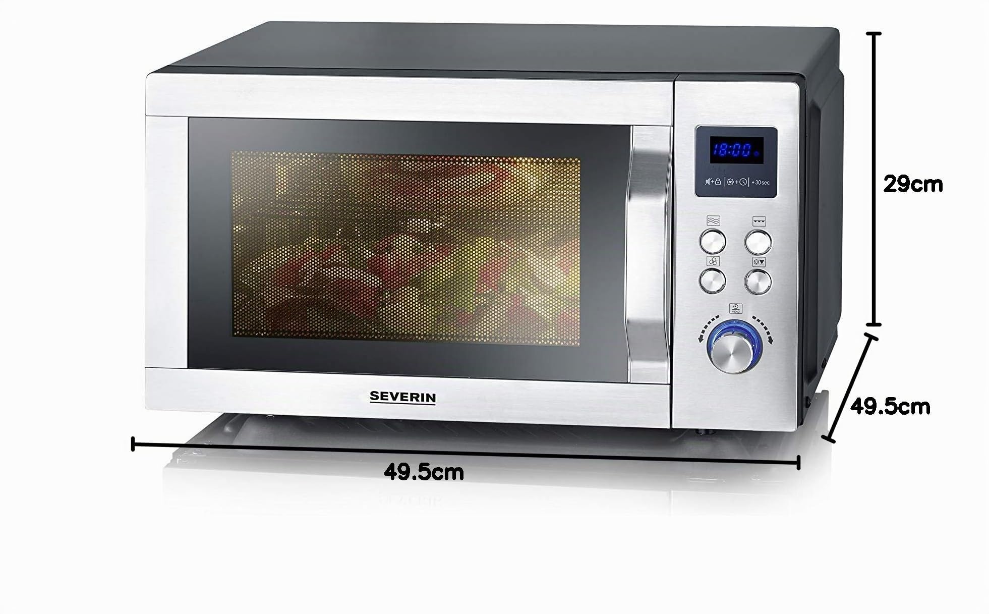 SEVERIN Forno a Microonde 3in1 con Base in Vetro, Flatbed per Piatti Grandi, Funzione Grill e Aria Calda, Ampio Spazio Interno per Teglie Quadrate, Nero e Acciaio Inox - MW 7777