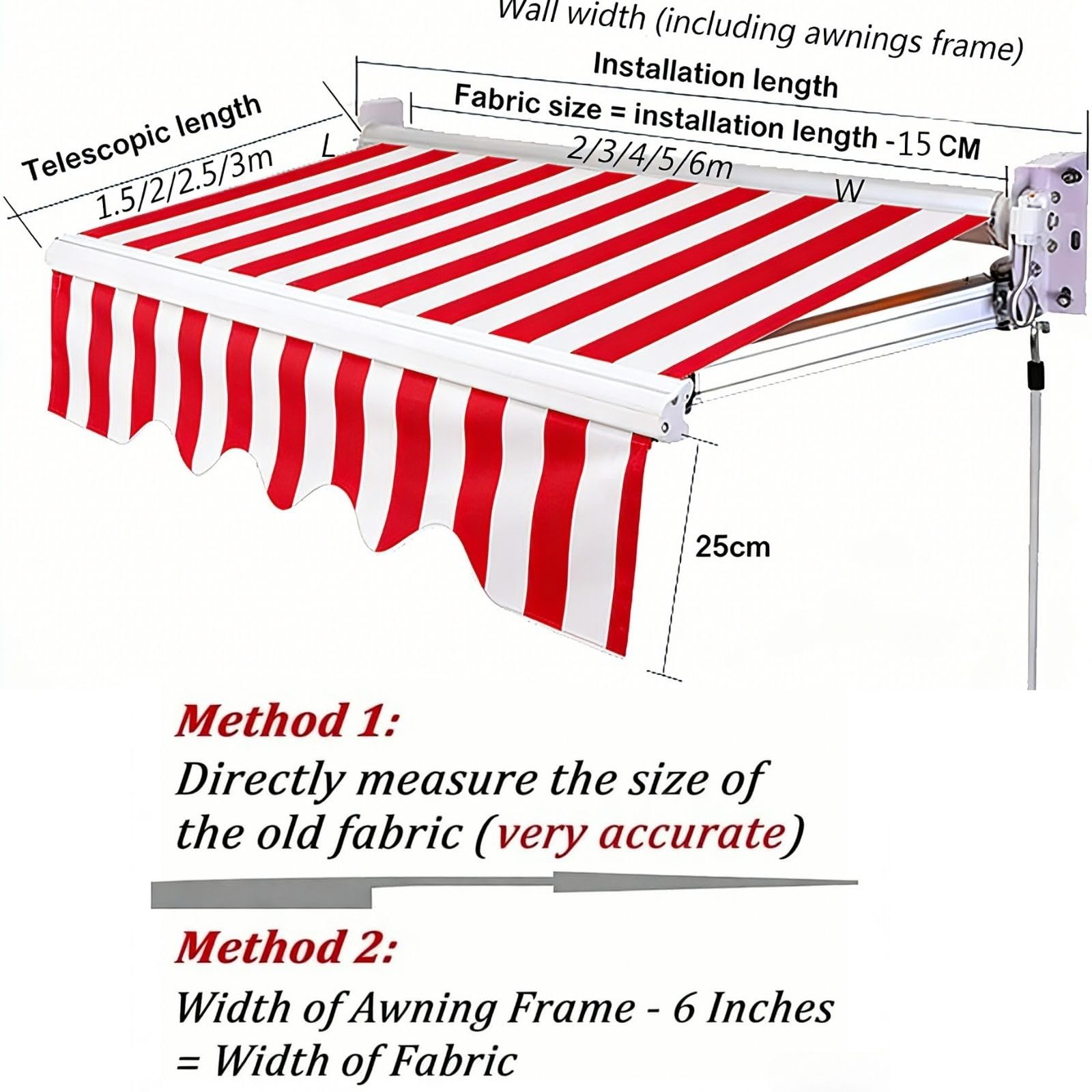 Lambrequin Et Toile De Remplacement Pour Store Banne, Polyester Épais 280g/m2 Imperméable, Toile D'Ombrage Pour Stores Extérieurs De Magasin Et Maison，Solaire Pour Jardin Balcon(W300 x H250cm)