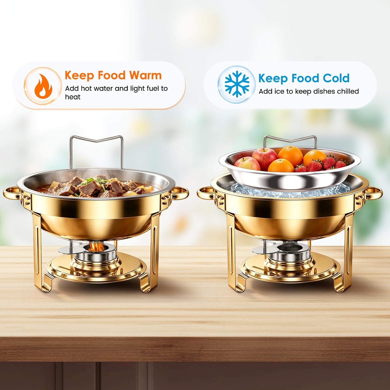 5Qt Chafing Dishes for Buffet with SS Lid 4 Pack (All Gold)