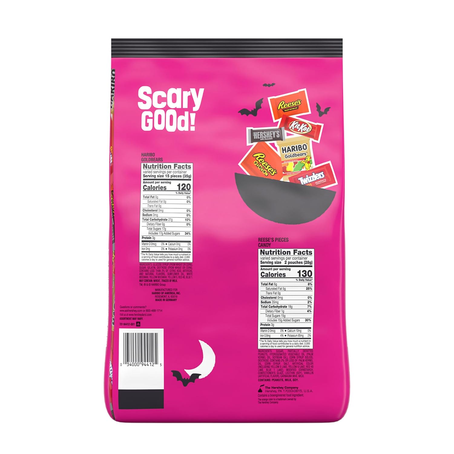 Hershey Assorted Flavored Snack Size, Halloween Candy Bulk Bag, 39.08 oz (105 Pieces)