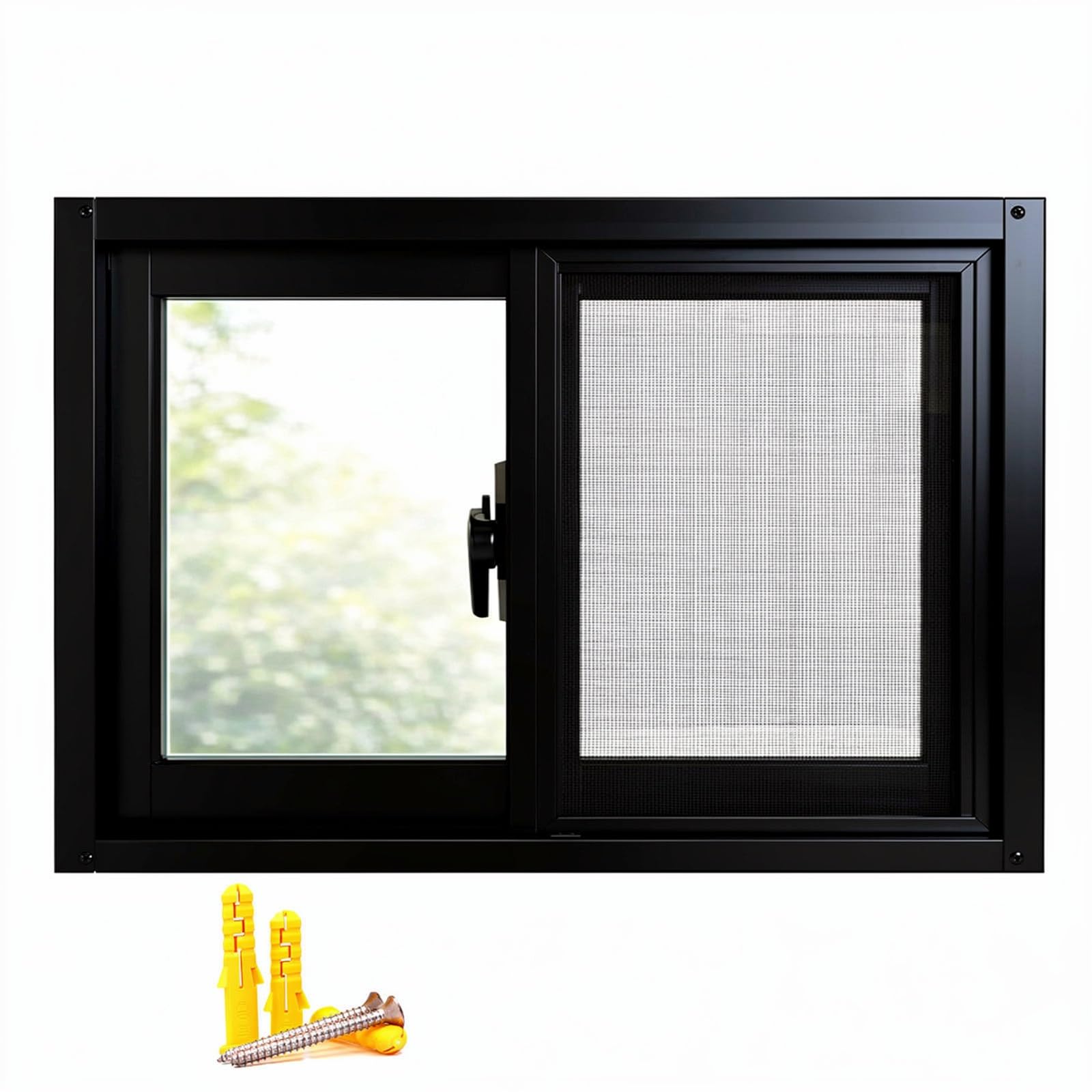 Czarno-białe okno do piwnicy z wymiennym okienkiem przesuwnym z włókna szklanego do łazienki i szopy rozmiary 61 cm - 102 cm (66 x 53 cm) - stylowe ulepszenie domu
