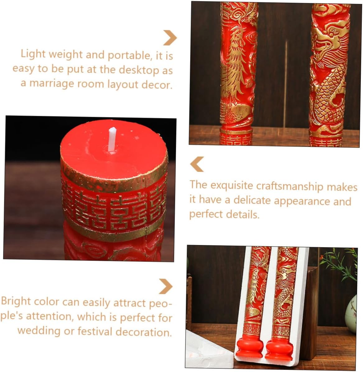 Wedding Chinese Candle Pair Dragon and Phoenix Motif Traditional Decorative Candle for Chinese Festivals for Decorative Use