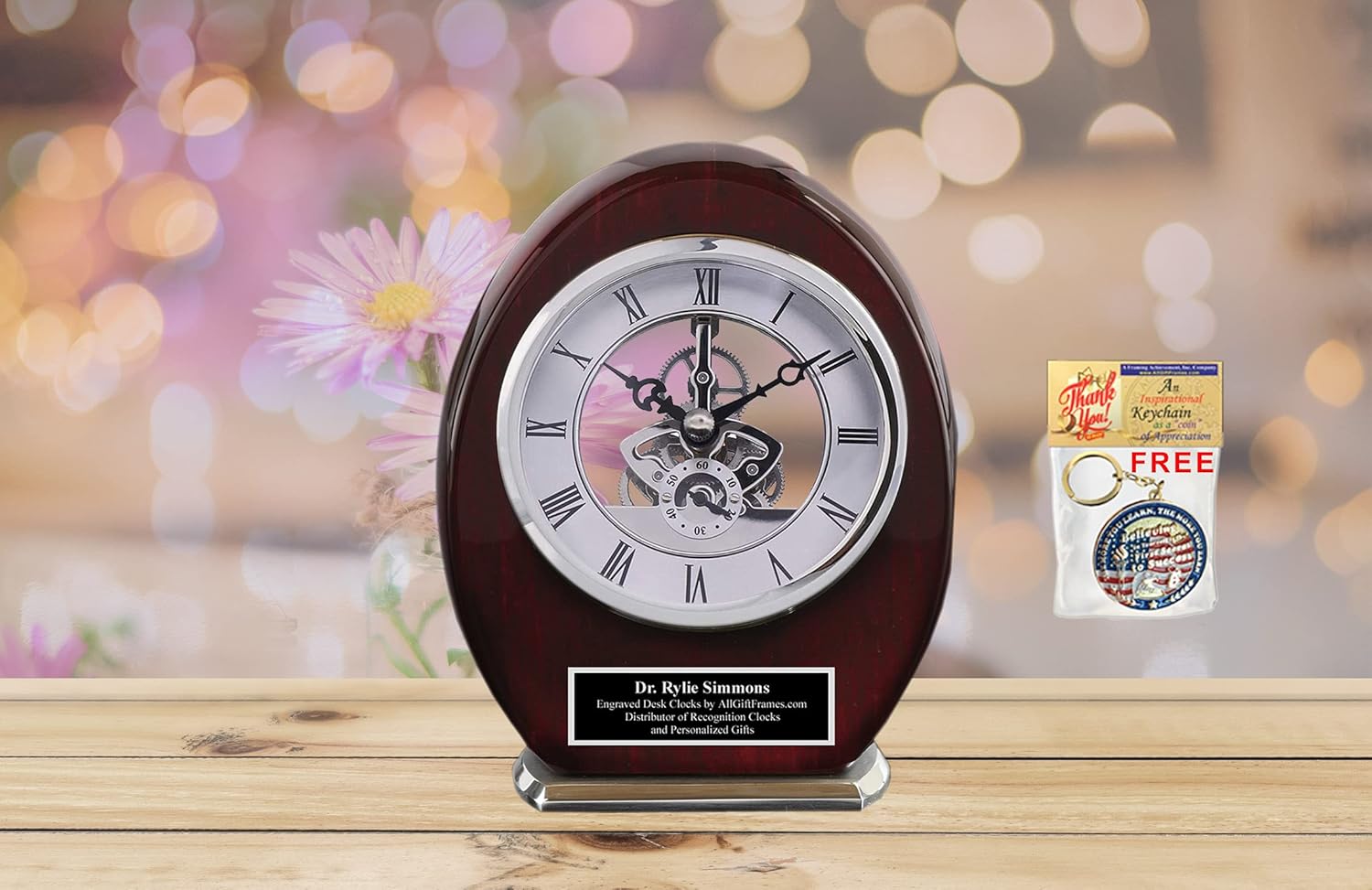 AllGiftFrames Engravable Black Engraved Archway Wood Accent Clock Custom Gift Timepiece Customized Clocks Congratulations Engineer Company Retirement Engineering Service Award Gear Silver