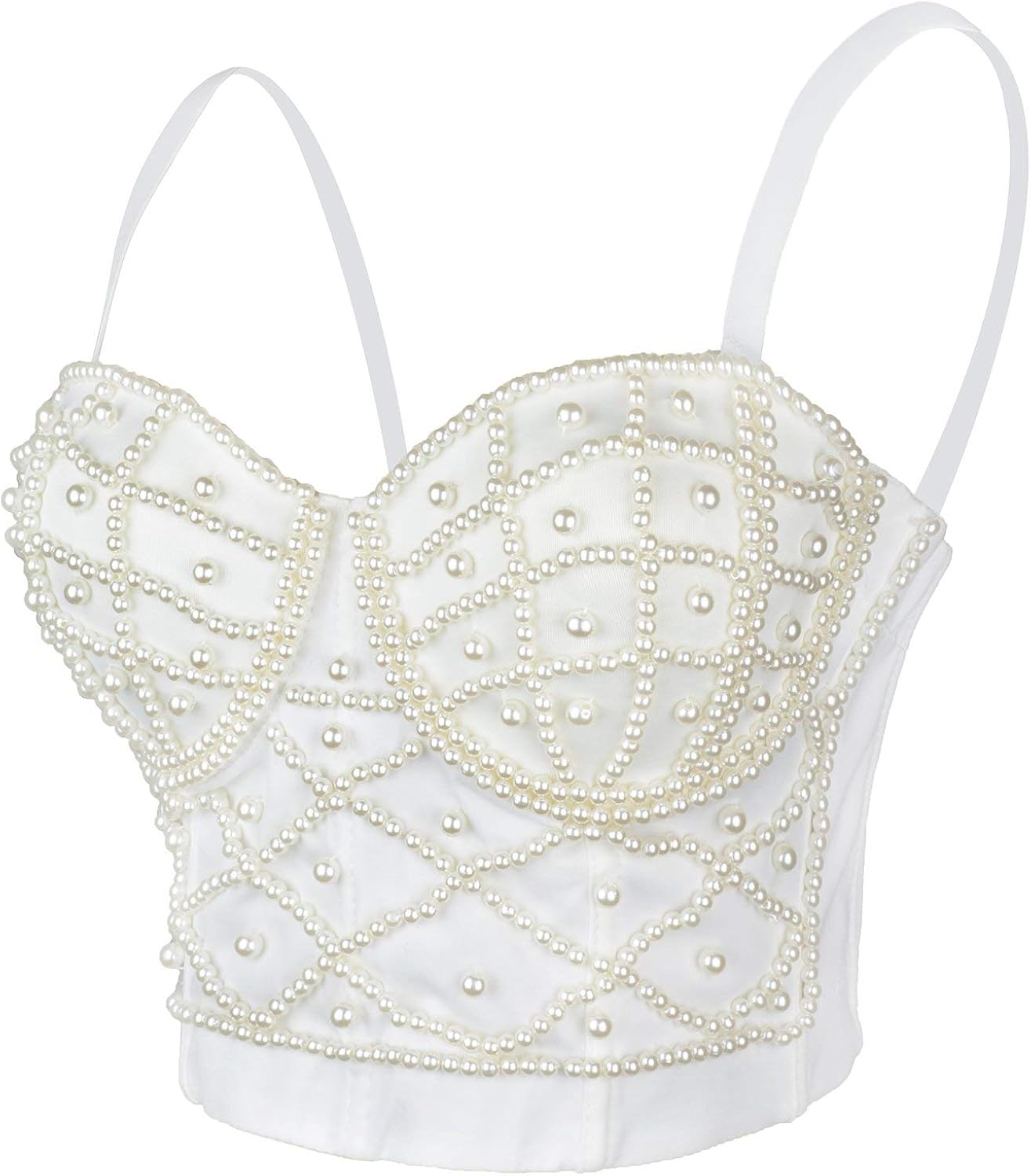 Buy ELLACCI Sexy Pearls Beaded Bustier Corset Crop Top Club Party Cage