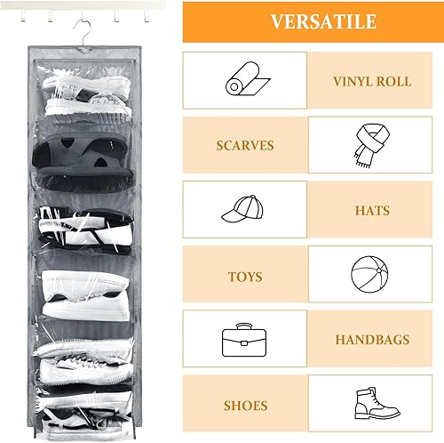 Miniatura 5 de Barydat Organizador de zapatos colgante de doble cara de 3 piezas, 12 bolsillos transparentes, soporte de malla para colgar zapatos con colgador