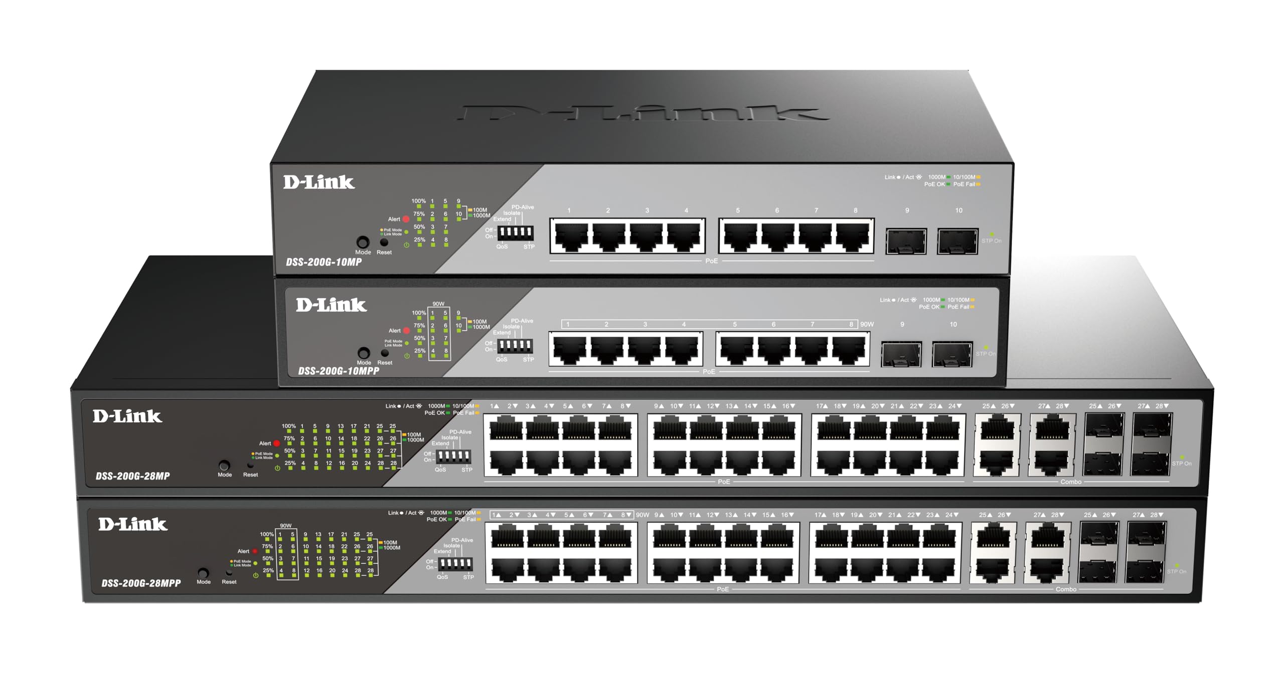 D-Link DSS-200G-10MP Smart Switch 10 Ports Gigabit PoE+ pour vidéosurveillance, 8 Ports PoE+ 1000BASE-T et 2 Ports SFP, 802.3af/at/BT, Budget PoE 130 W, Extension de 250 m, sans Ventilateur, ONVIF