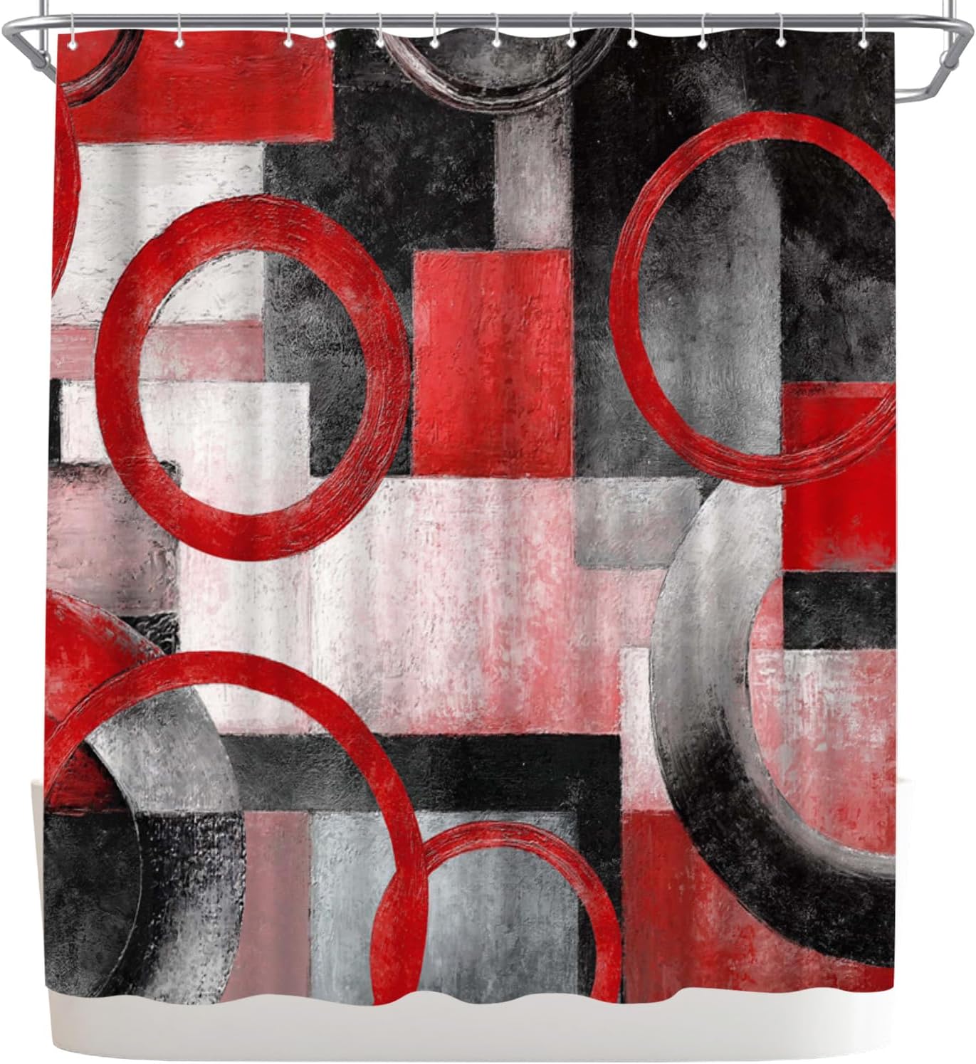 WELMECO Geometric Circle Shower Curtain, Polyester Fabric with Hooks, 72x72inch Abstract Bathroom Decor Shower Curtain (Yellow)