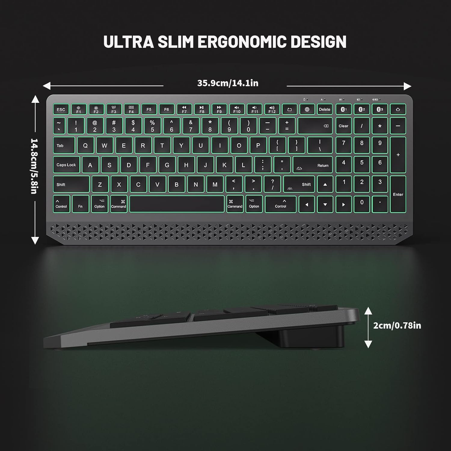 Holkonbe Bluetooth Keyboard for Mac OS - Backlit Multi-Device Mac Wireless Keyboard with Number Pad Compatible with MacBook Pro/Air, iMac, iMac Pro, Mac Mini, iOS, iPhone, iPad