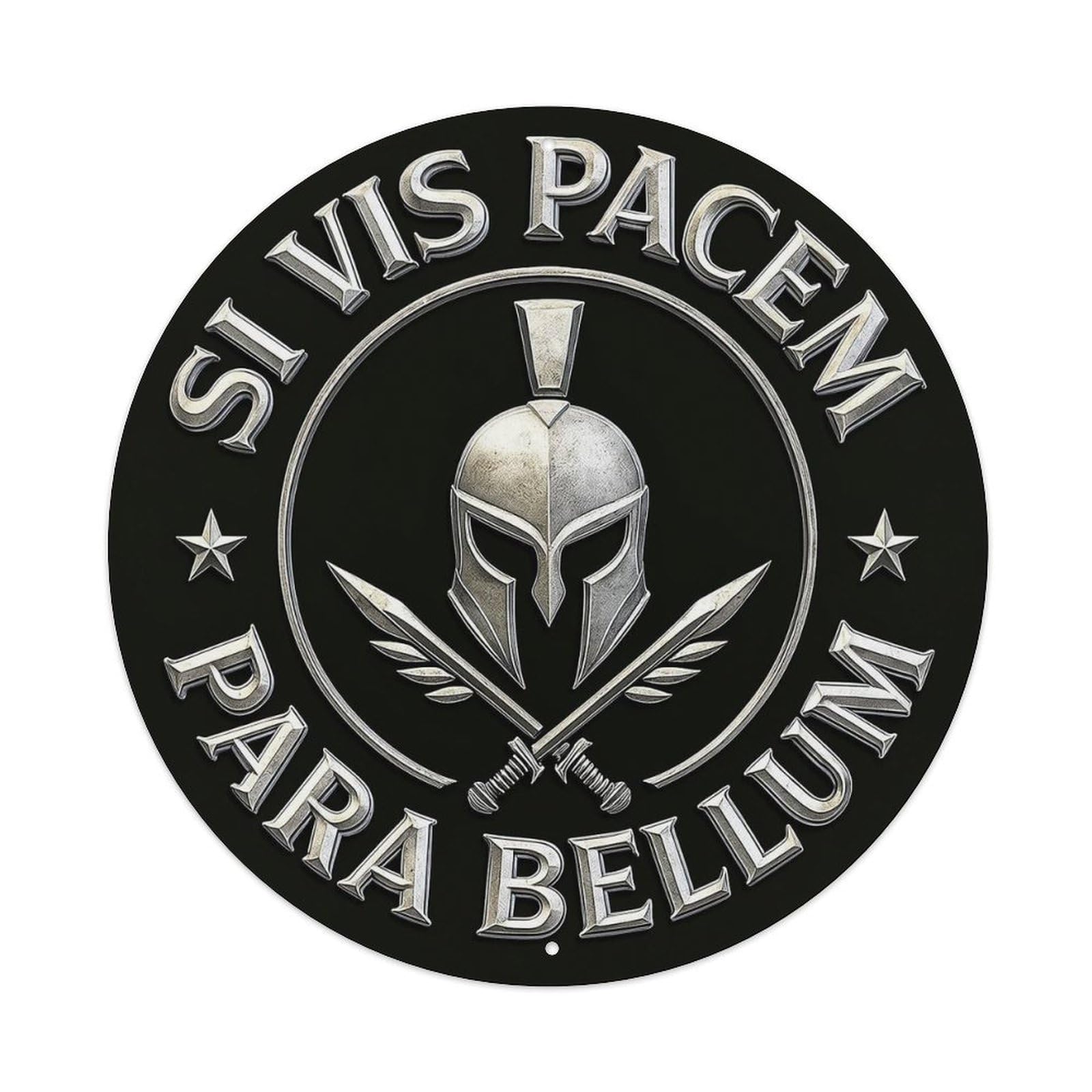Spartan Helmet Crossed Swords Stars Vintage Round Tin Sign Retro Metal Wall Decor Metal Poster, Home Bar Garage Cafe Wall Art Decoration 8x8Inches