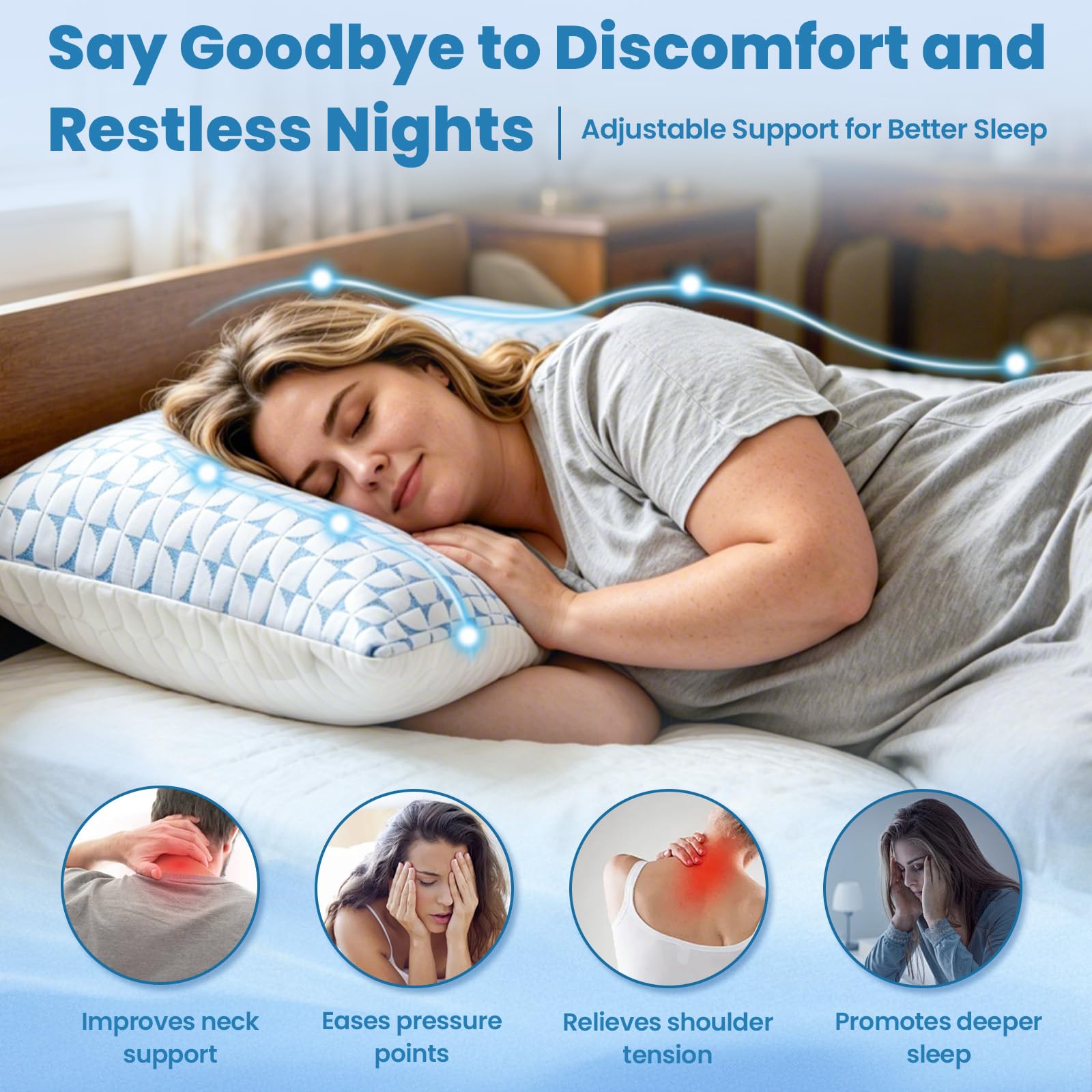 Qutool: Juego de 2 almohadas de espuma viscoelástica triturada, Queen, refrescantes, firmes y de apoyo para dormir en varias posiciones, con funda transpirable y lavable