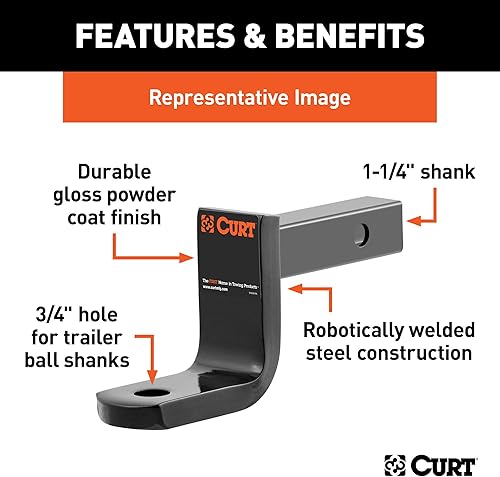 Miniatura 4 de CURT 45022 - Soporte de bola de enganche de remolque clase 1, se adapta a receptor de 1-14 pulgadas, 2,000 libras, orificio de 34 pulgadas, caída de