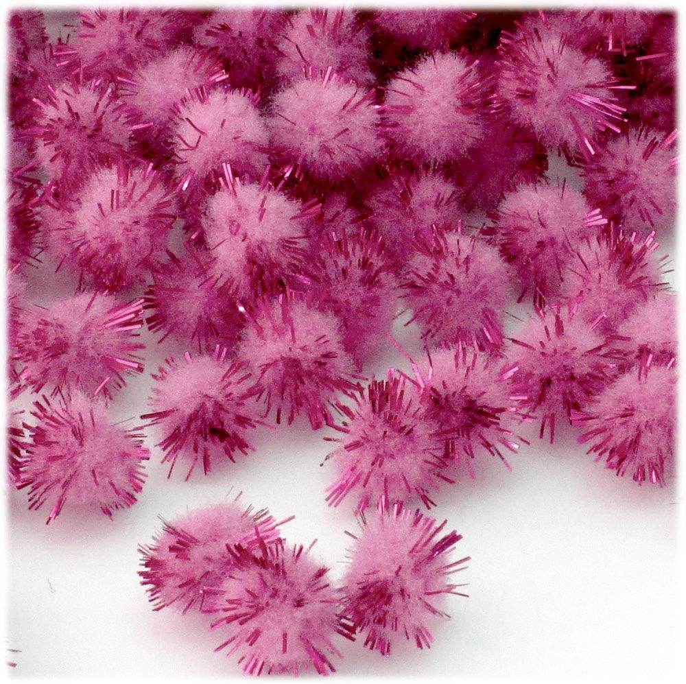 The Crafts Outlet Chenille Sparkly Pom Poms, Pink Porcupine, 0.5-inch (12-mm), 500-pc, Pink