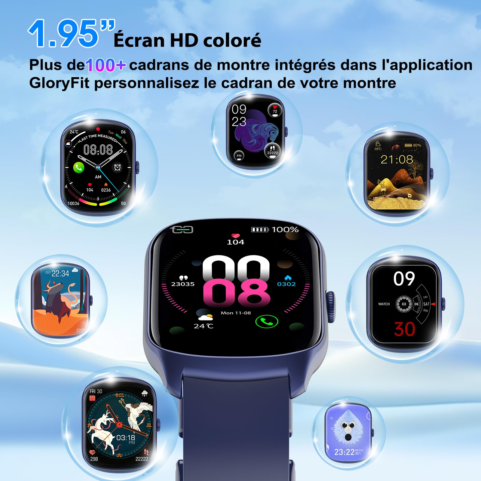 Smartwatch Uomo Donna, 1.95" schermo curvo Orologio Smartwatch Chiamate Bluetooth, 110 Modalità Sportive Fitness Tracker, Contapassi Sonno Cardiofrequenzimetro, IP68 Smart watch per iOS Android, Blu