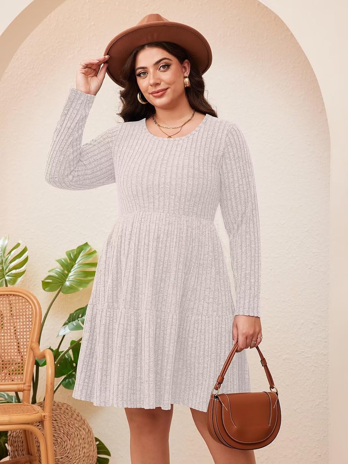 BELAROI Plus Size Sweater Dress for Curvy Women Fall Dresses Winter Crew Neck Long Sleeve with Pockets Tshirt Dress - Image 3